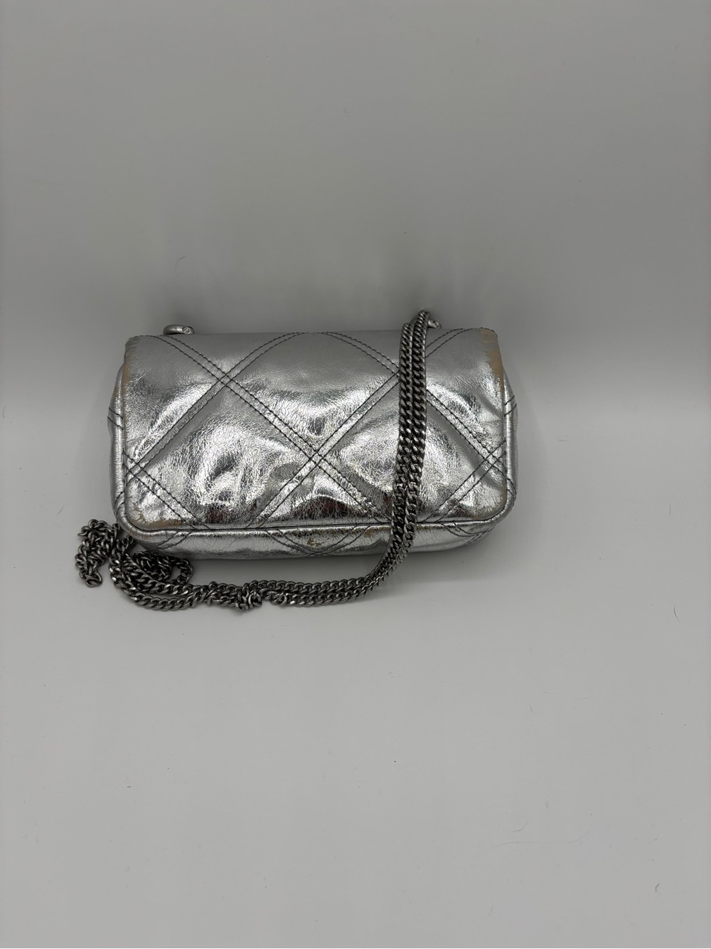 Silver Tory Burch- Kira Diamond Quilt Flap Bag - Picture 11 of 15